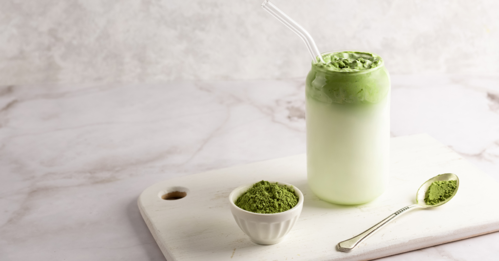 Creamy matcha recipe with almond milk and vanilla, perfect for relaxed catch-up chats.