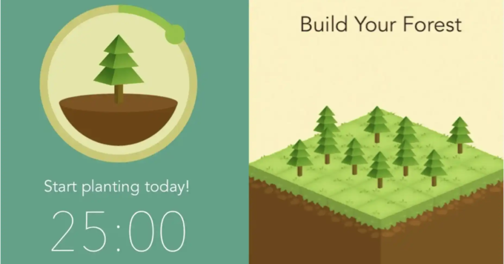 A unique productivity app that motivates work from home users to stay focused by growing virtual trees as they avoid distractions.